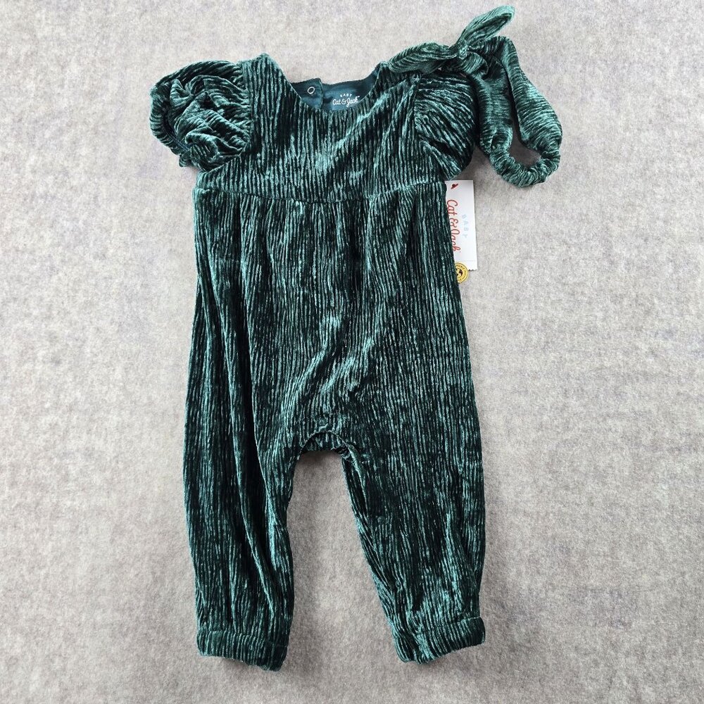 Cat & Jack Baby Green Velvet Textured Romper 6M